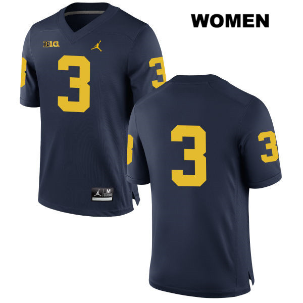 Women's NCAA Michigan Wolverines Quinn Nordin #3 No Name Navy Jordan Brand Authentic Stitched Football College Jersey VK25O34GF